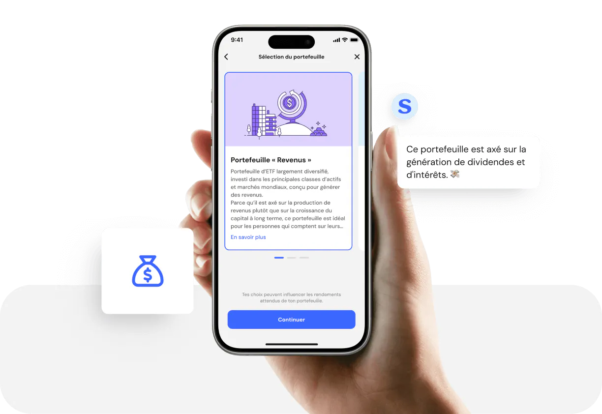 Maquette du portefeuille de revenus sur téléphone