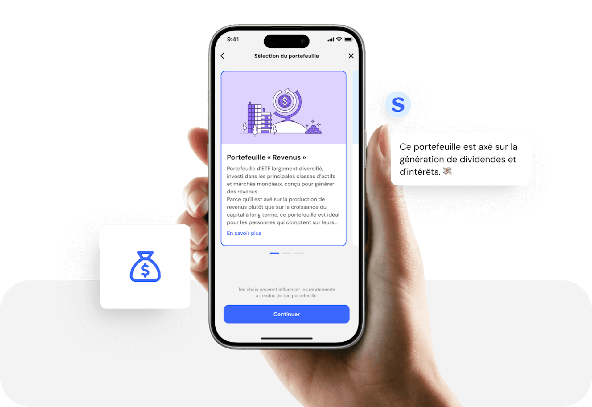 Maquette du portefeuille de revenus sur téléphone