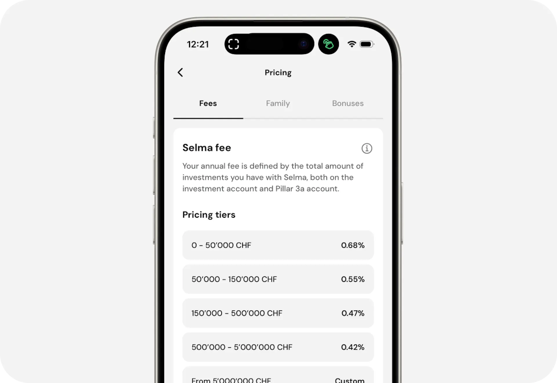 Pricing tiers App preview