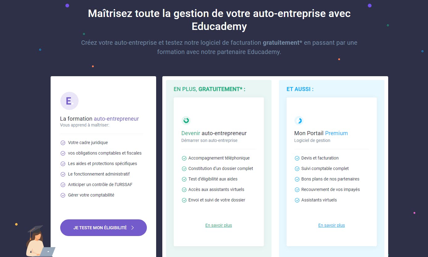 Tarifs Educademy, Portail-Auto-Entrepreneur