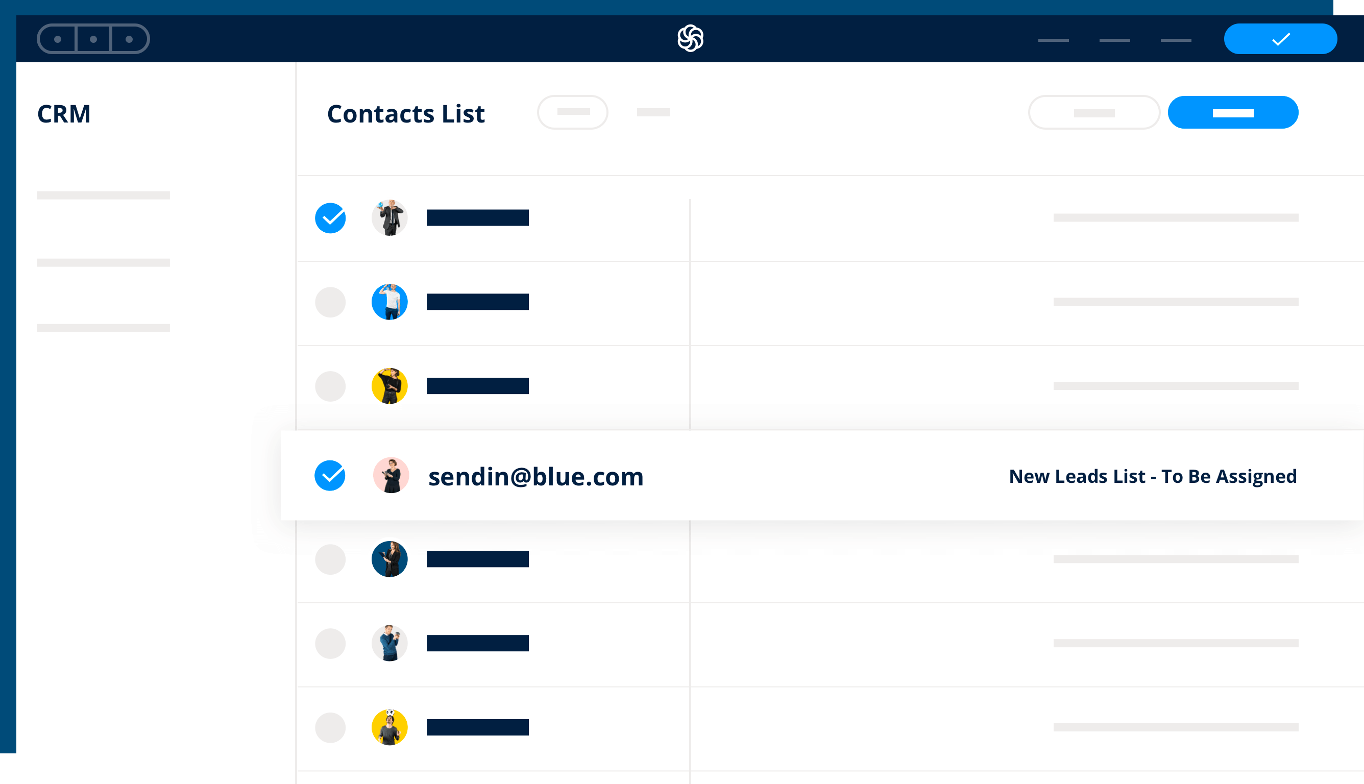 Gestion des contacts par listes, attribuables à un collaborateur en un clic. Crédits Sendinblue.com