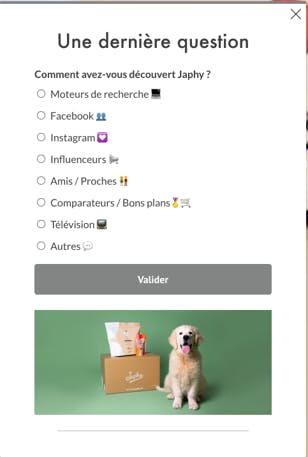 Japhy, sondage client avec wisepops