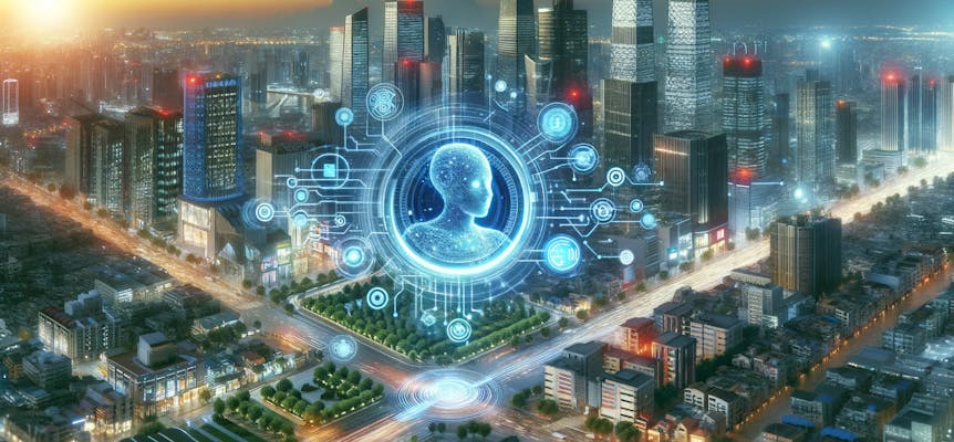 An image depicting AI controlling different functions of a city