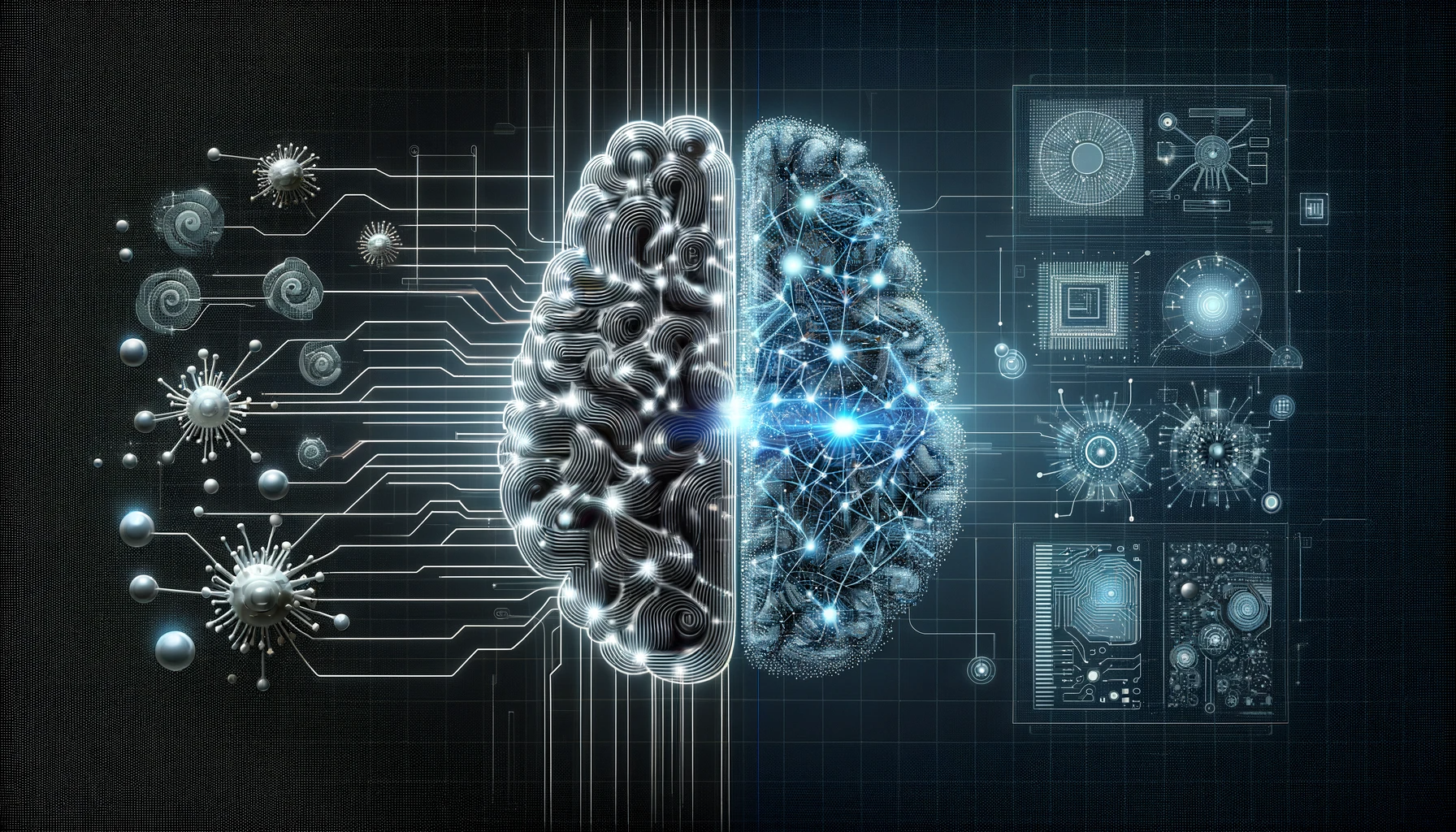 Side by side comparison of human brain to neural network