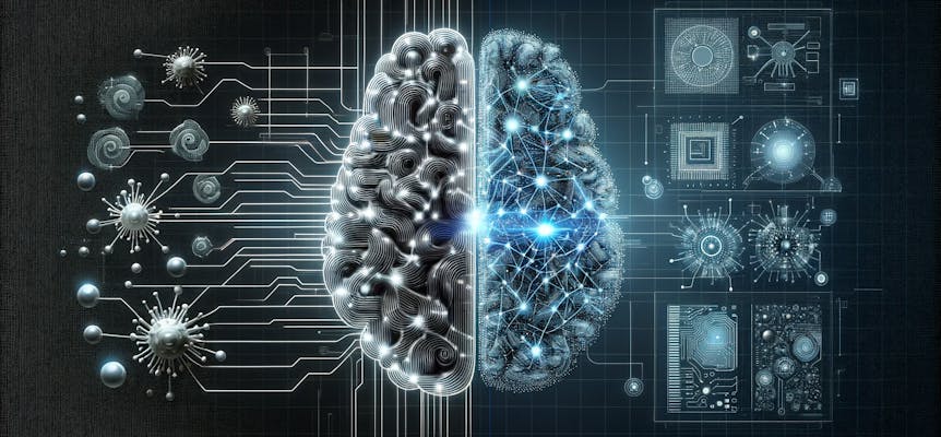 Side by side comparison of human brain to neural network