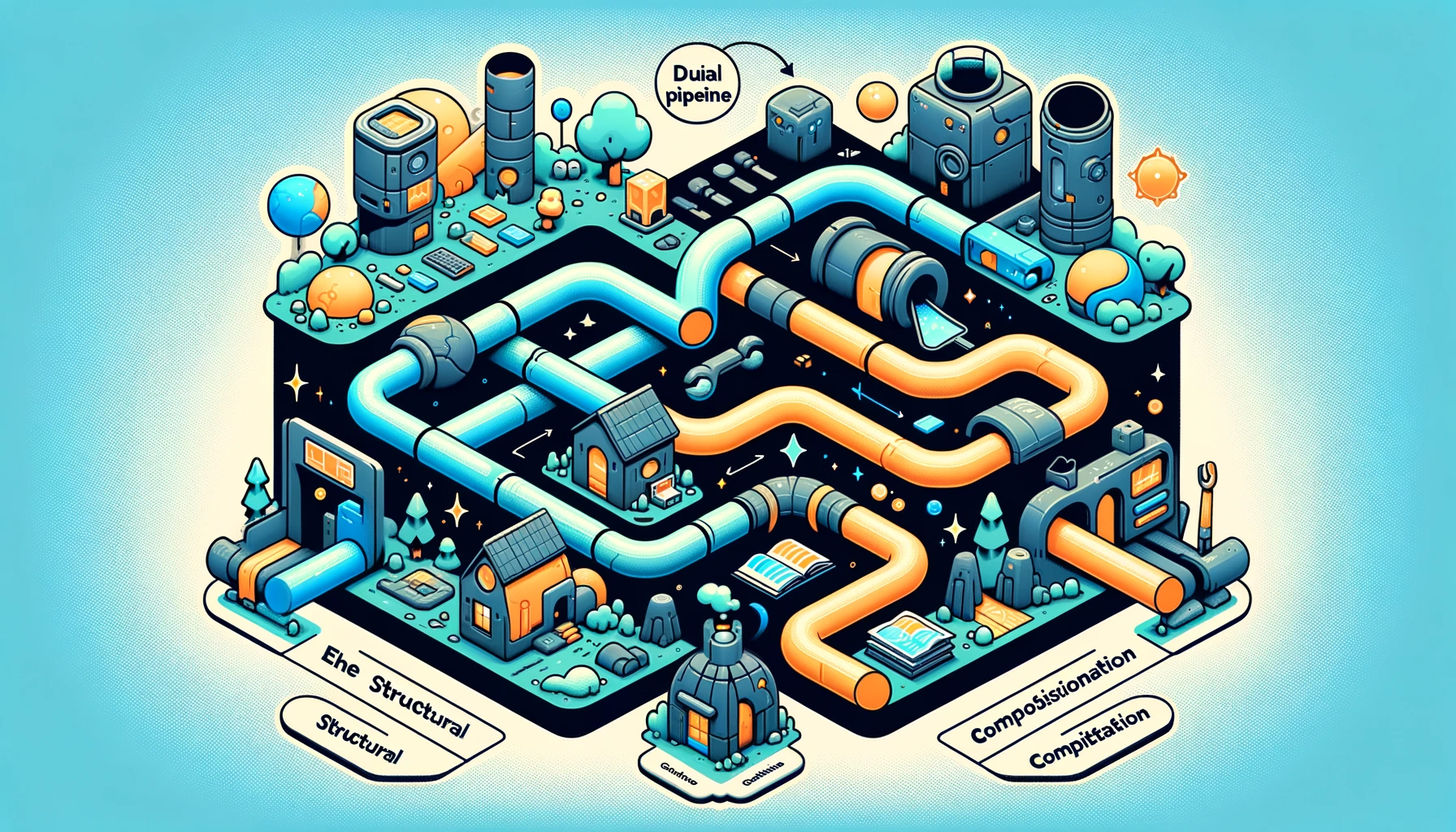 Artistic representation of dual pipeline converging into DFT