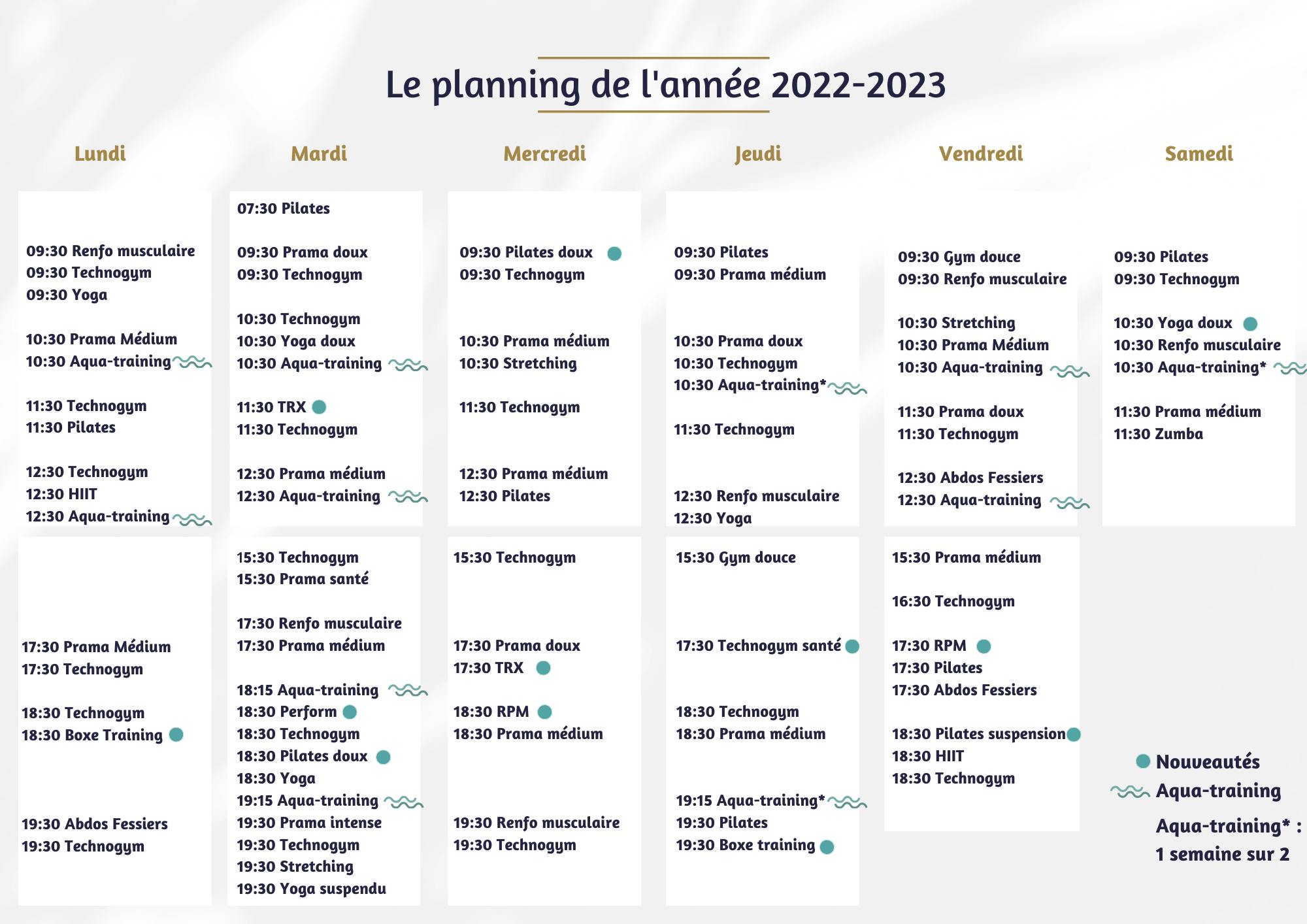 Plannings pour l'année 2022-2023 - Il y a certainement un créneau pour vous !