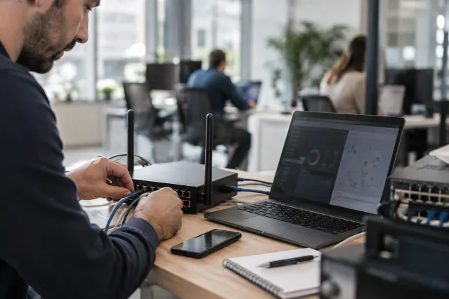 Routeur 4G assurant la connexion Internet d’un site professionnel