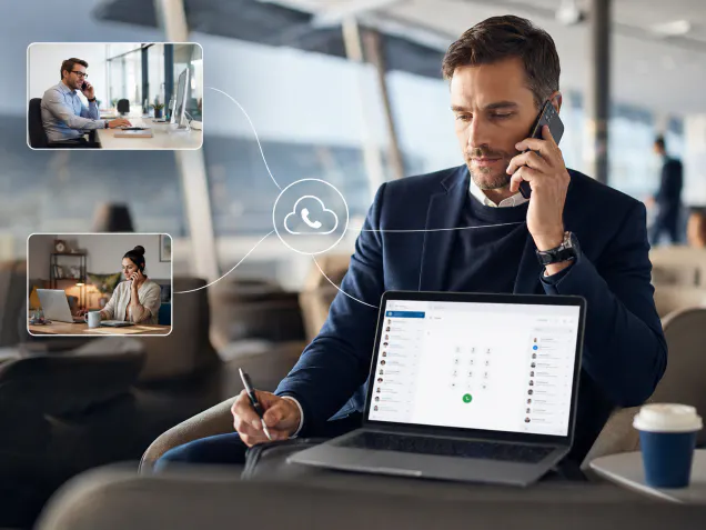 Professionnel utilisant un numéro virtuel pour gérer ses appels depuis plusieurs appareils