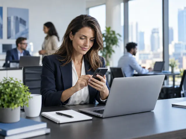 Collaboratrice utilisant la 5G dans un environnement professionnel