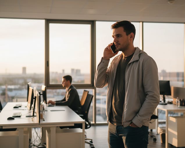 homme au téléphone portable réseau 2G dans un open space