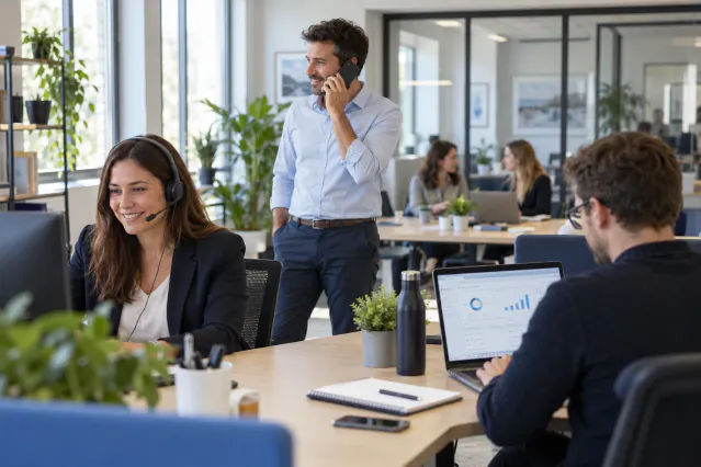 Solution VoIP PME utilisée par une équipe en entreprise