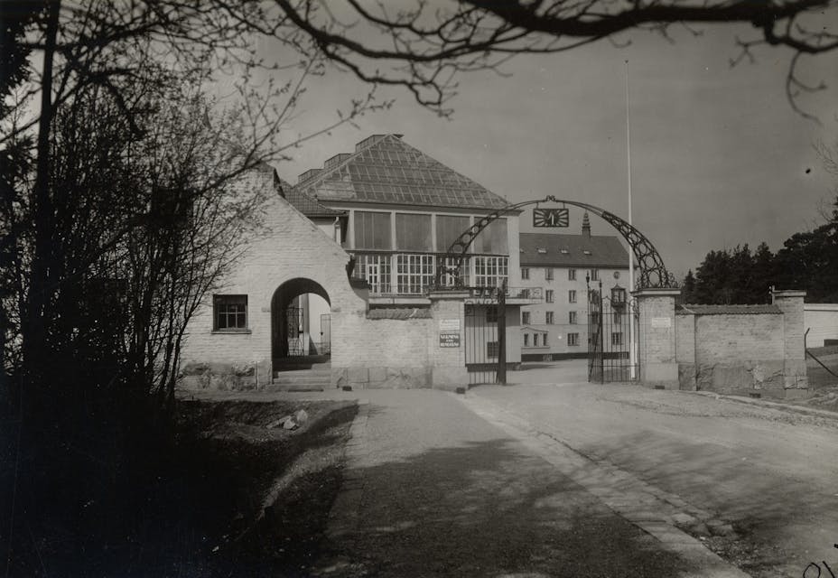 The gates to our studio lot Filmstaden in Råsunda, outside Stockholm. Early 1920s. (From AB Svensk Filmindustri's archive with the Centre for Business History in Stockholm.)