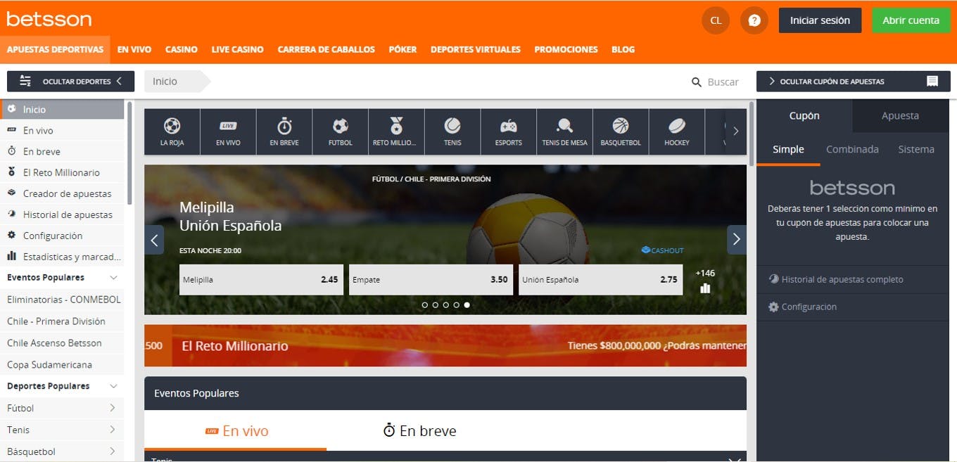 Betsson es una web en la que puedes hacer apuestas deportivas oniline en Chile.
