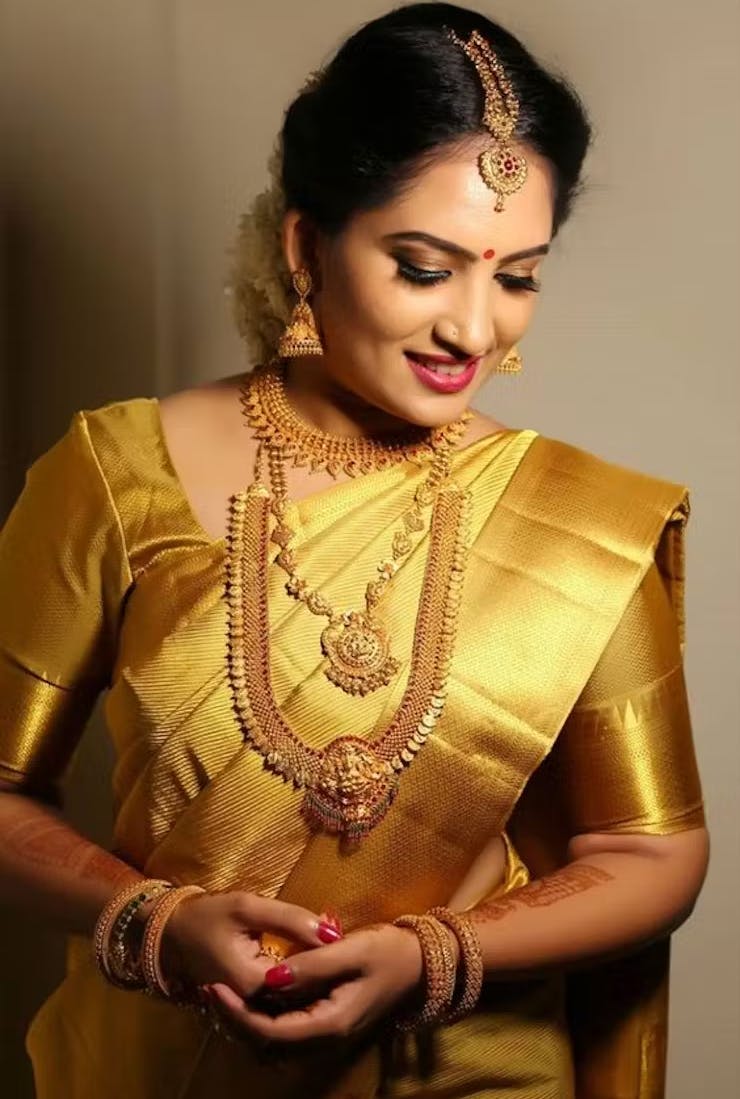 Golden Colour bengali sarees for wedding 