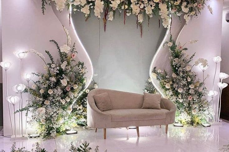 White Themed Wedding Stage 