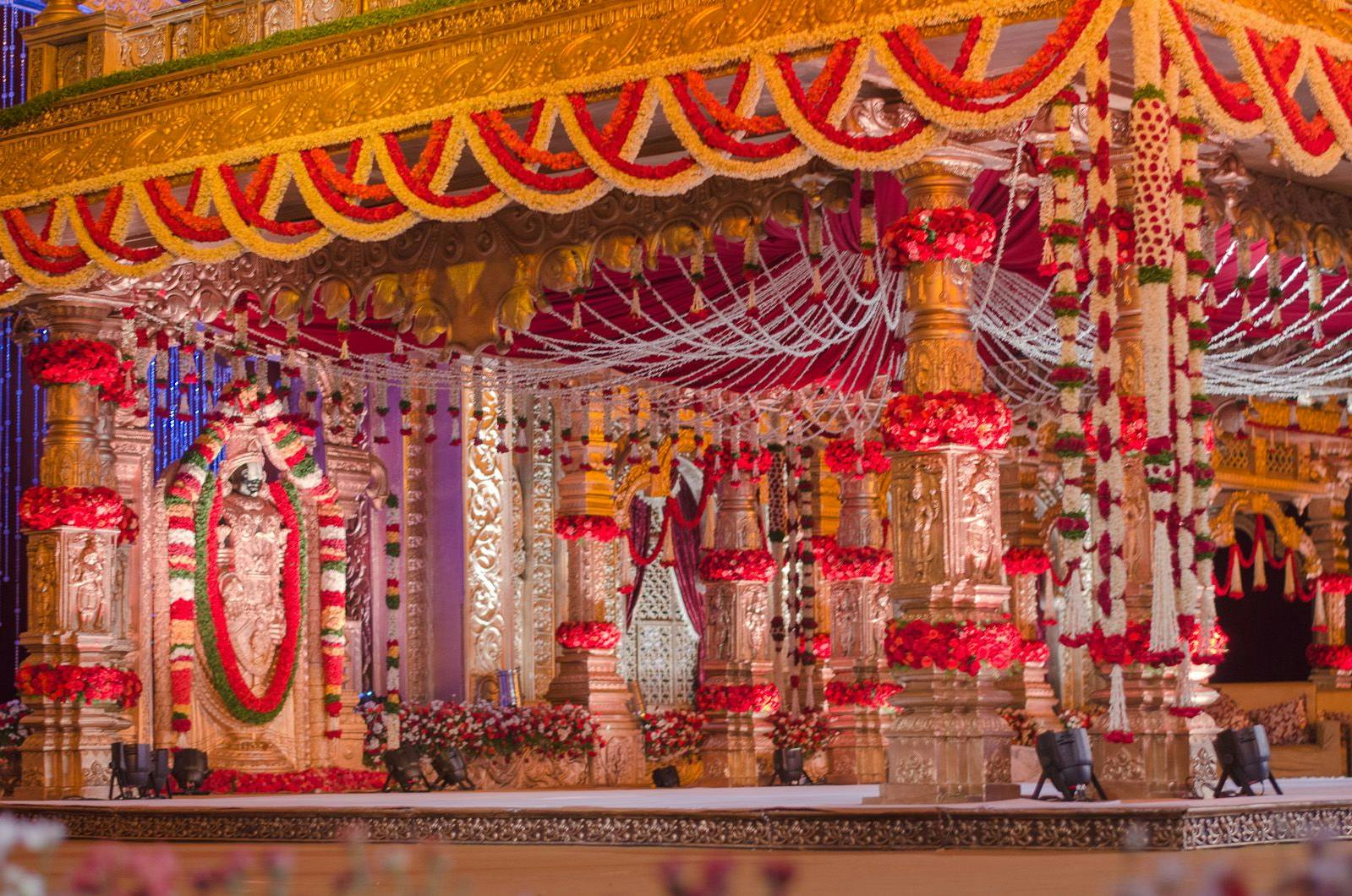 Temple Style Wedding Stage Decorating Ideas