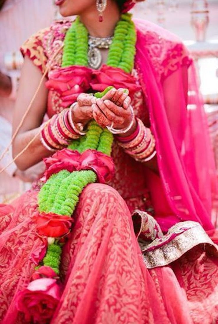 Pink And Green Varmala Designs For Wedding