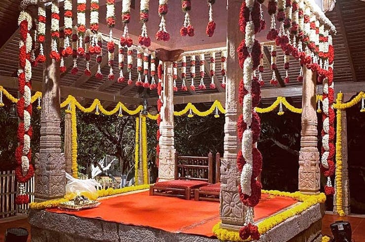 Temple wedding stage decoration
