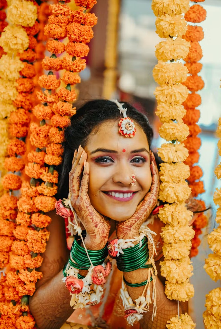 Peek-a-boo bride in Haldi function