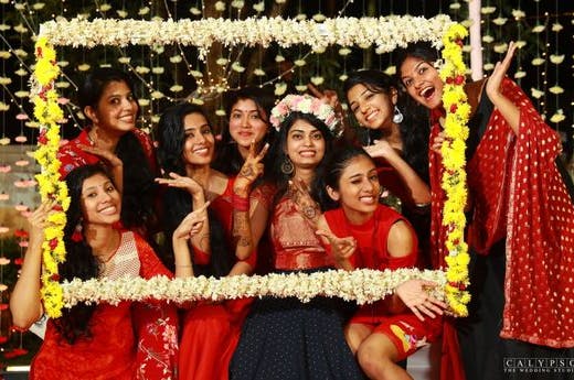 Bride with friends for haldi function