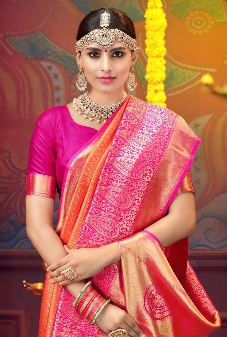 Pink and orange saree