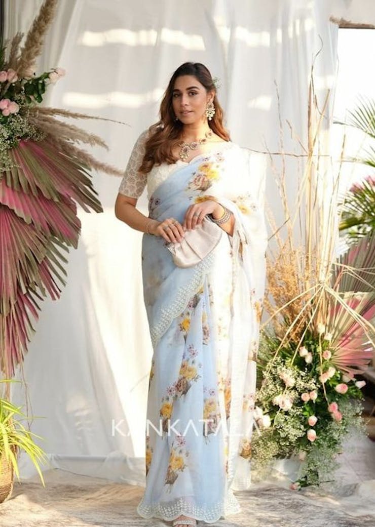 Blue engagement saree
