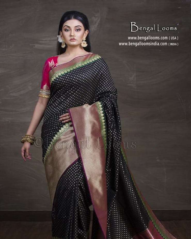Bengali black Opara silk saree