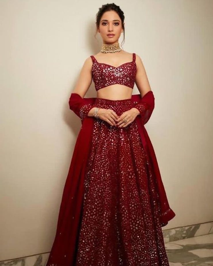 Red Mirror Work Lehenga