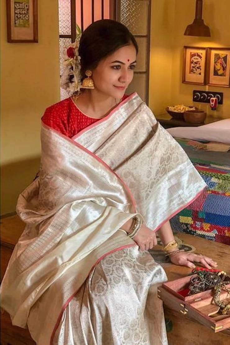 Powder white saree