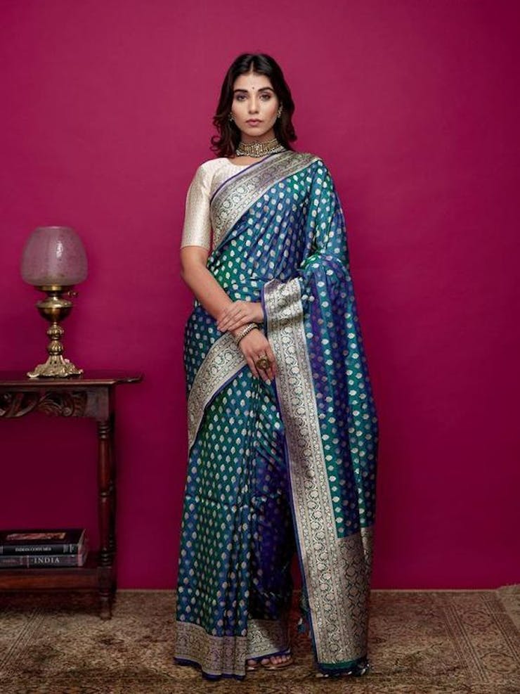 Blue dual tone saree