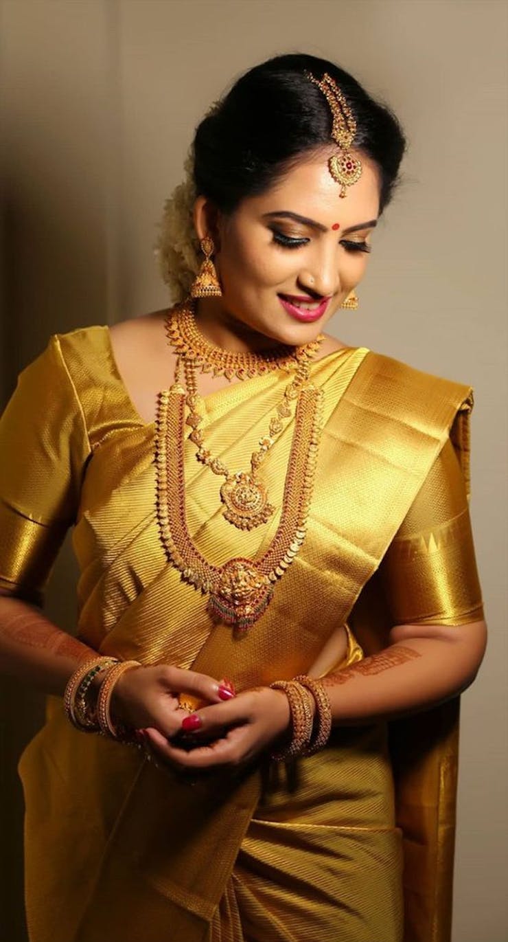 Golden kanjivaram for bride