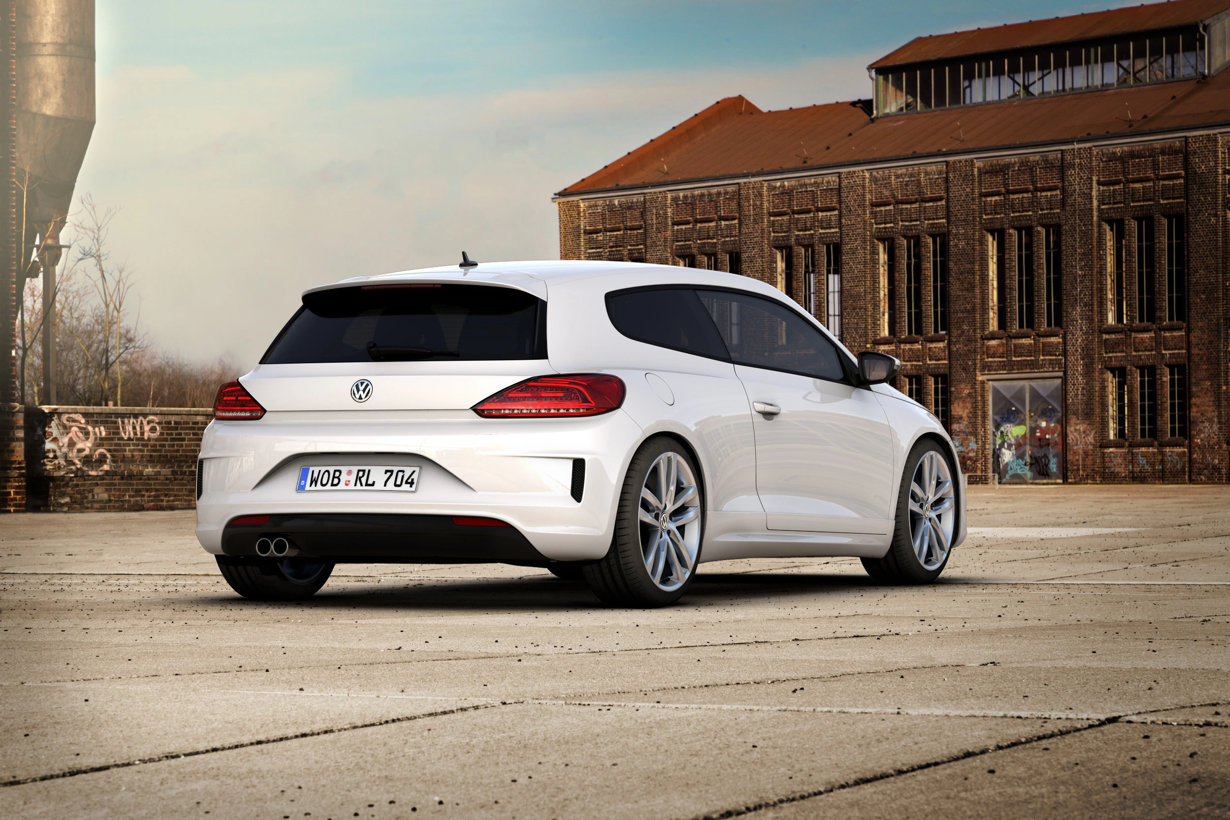 VW Scirocco R Typ 13 Aussenansicht Heck schräg statisch weiss