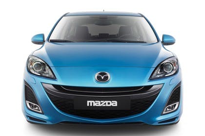 Mazda 3 Fünftürer BL Studio Aussenansicht Front statisch blau