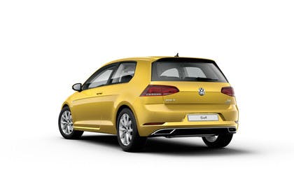 VW Golf 7 Facelift Dreitürer Aussenansicht Heck Studio statisch gold