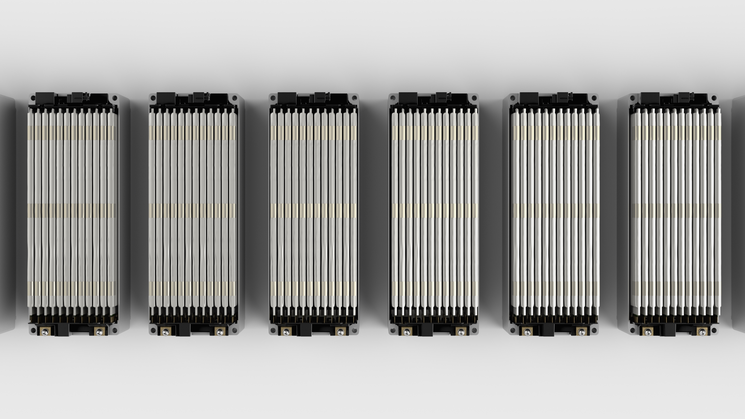 Pouch cells of an electric car battery.