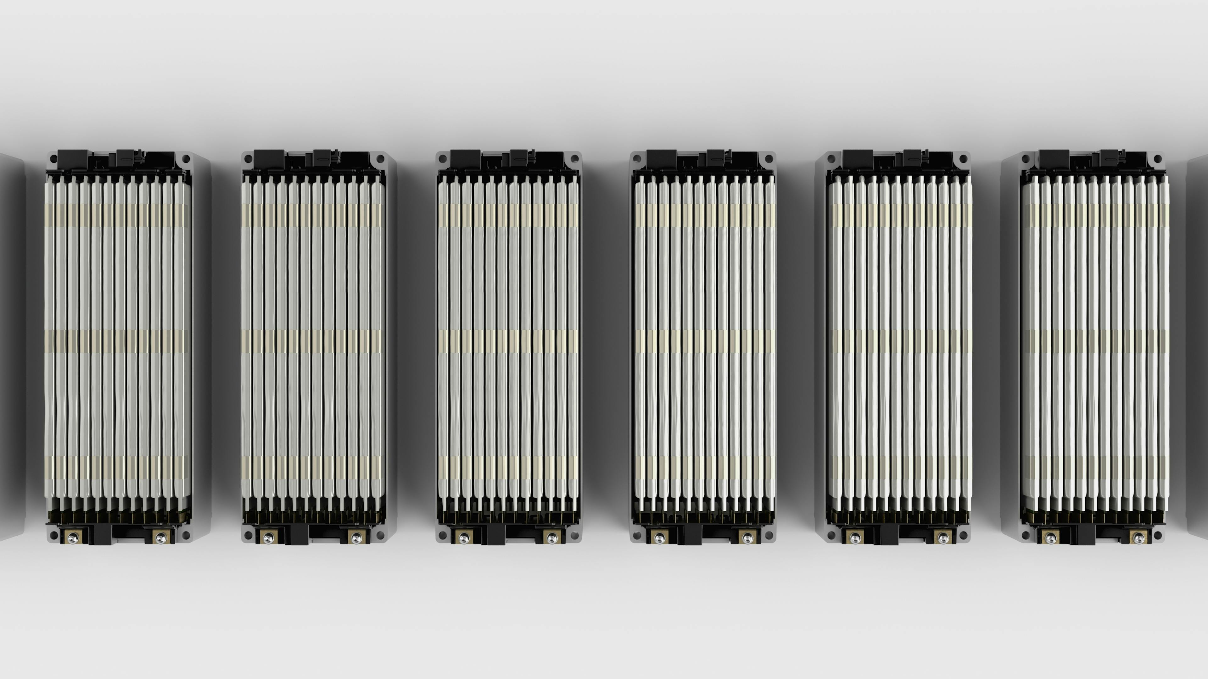 Pouch cells of an electric car battery.