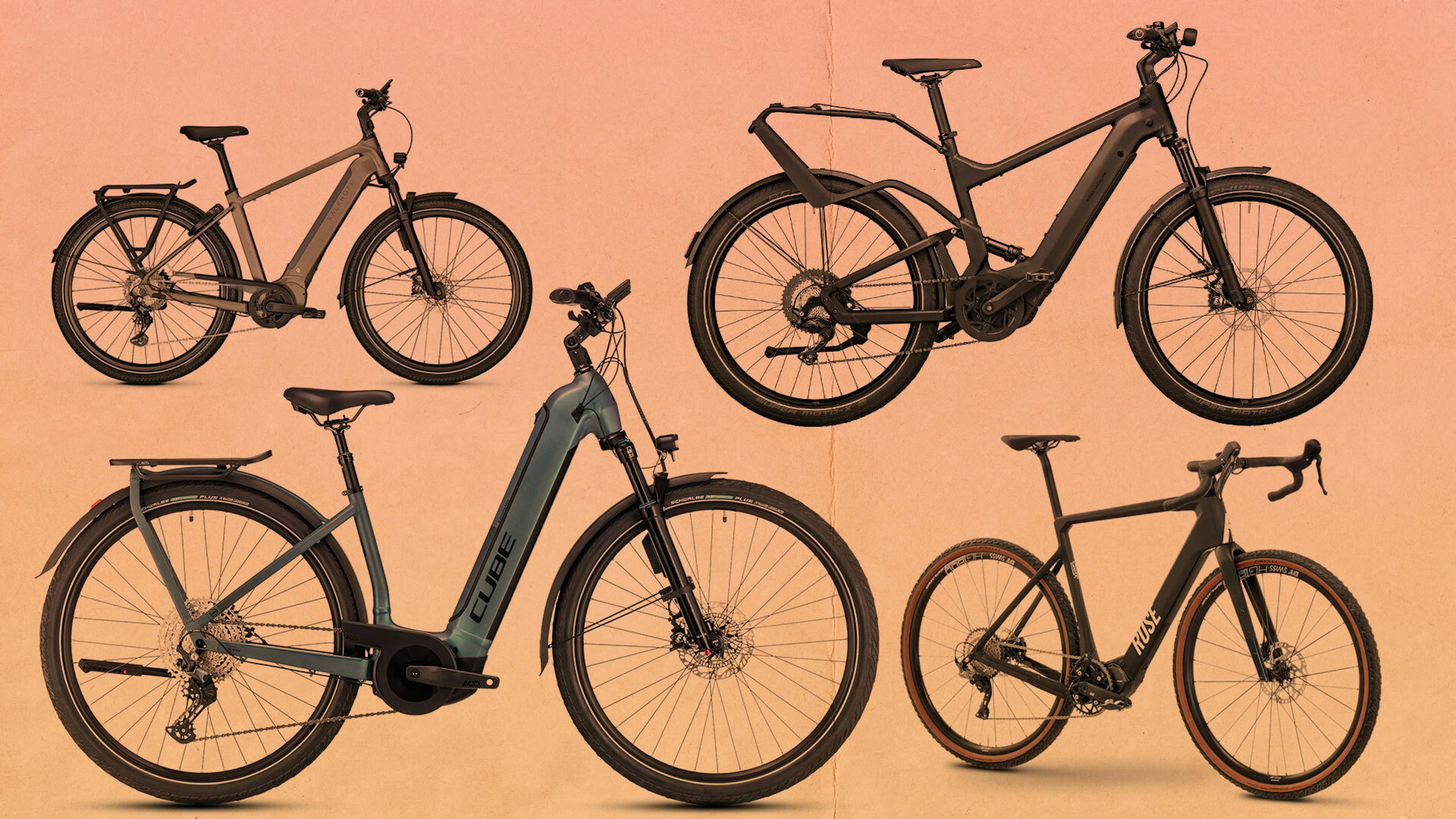 Bildmontage mit 4 E-Bikes