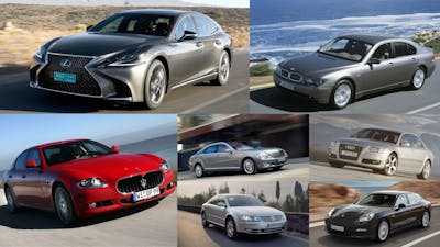 Fotomontage mit sieben Luxusautos verschiedener Hersteller.