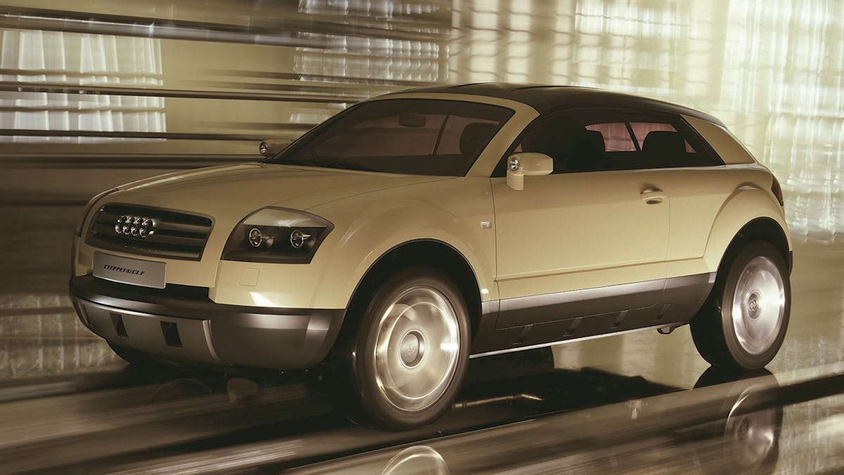 3D-Darstellung einer Audi Steppenwolf Autostudie beim Fahren.