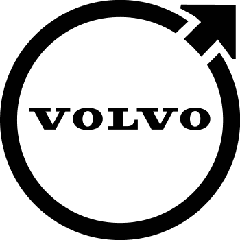 Schwarzes Volvo-Logo: Kreis mit einem diagonalen Pfeil nach oben rechts und "VOLVO" in der Mitte.