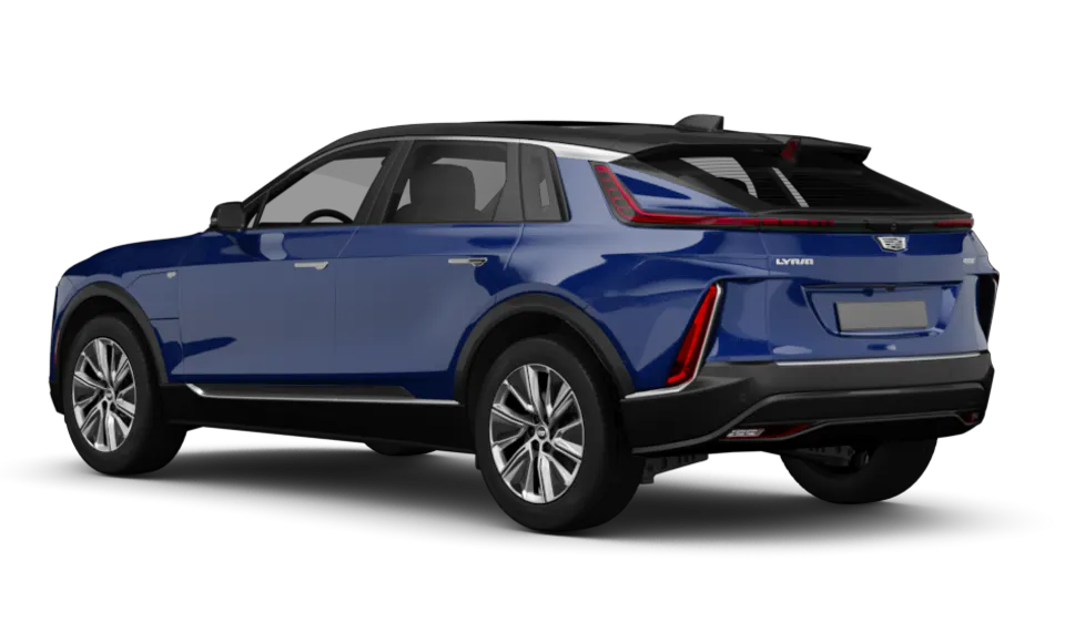 Freisteller eines Cadillac Lyriq (MK1) in Opulent Blue Metallic - Ansicht Schräg hinten