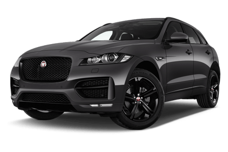 Dunkelgrauer SUV mit sportlichem Design, schwarzen Felgen und markanter Front, stehend auf weißem Hintergrund.