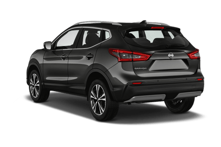 Schwarzer Kompakt-SUV, Ansicht von hinten, mit glänzenden Felgen und getönten Rückleuchten.