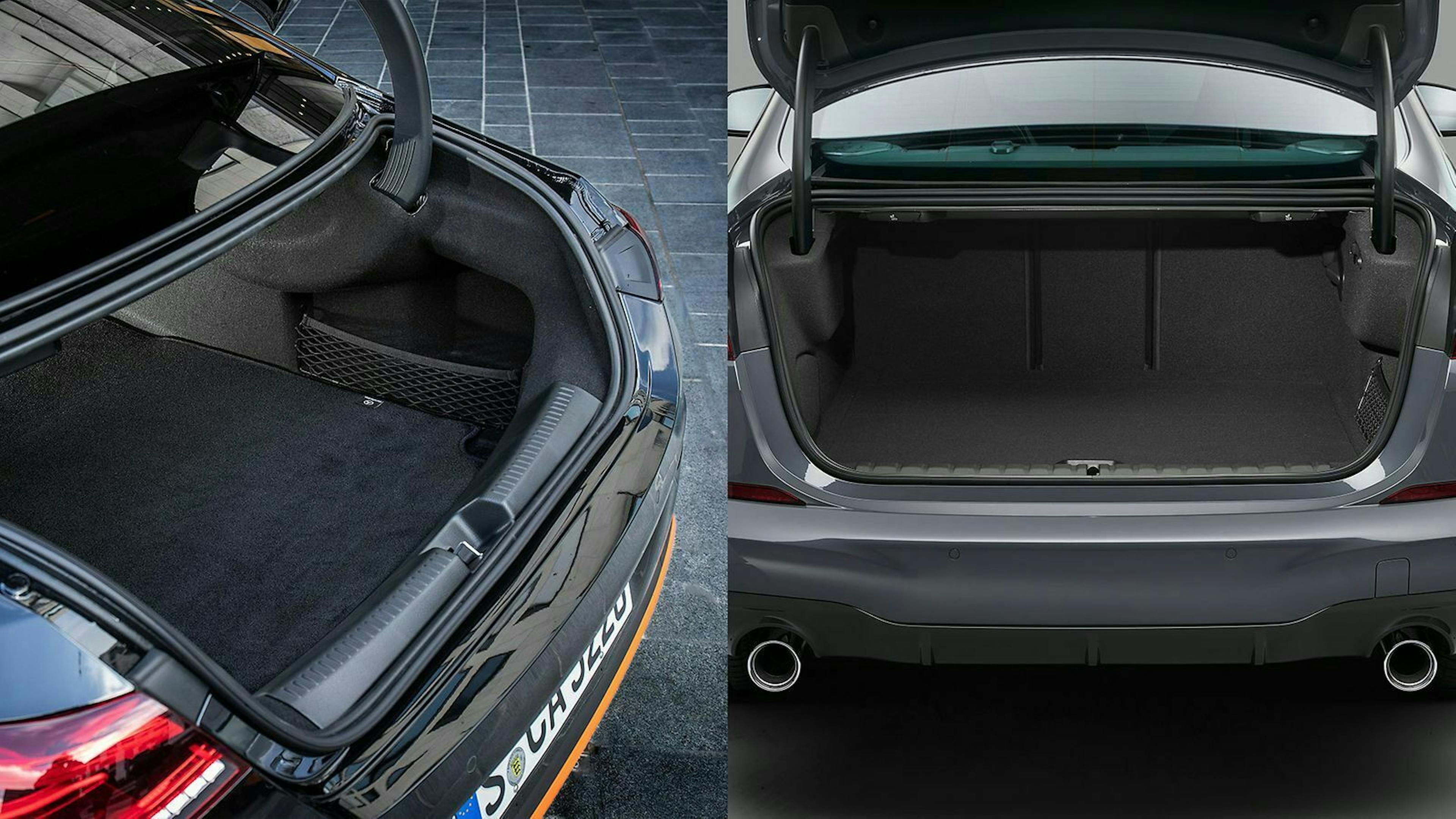 Der Mercedes CLA verfügt über ein Kofferraumvolumen von 460 Litern. Das BMW 2er Gran Coupé F44 über 430 Liter