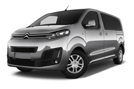 Silberner Citroën Lieferwagen, seitlich fotografiert, zeigt stilvolles Design und moderne Linien auf einem weißen Hintergrund.