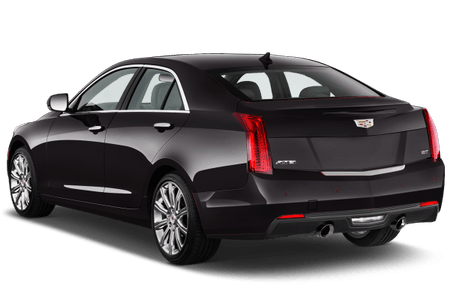 Schwarzer Cadillac ATS von hinten, stilvoll und elegant, mit markantem Design und glänzender Lackierung.