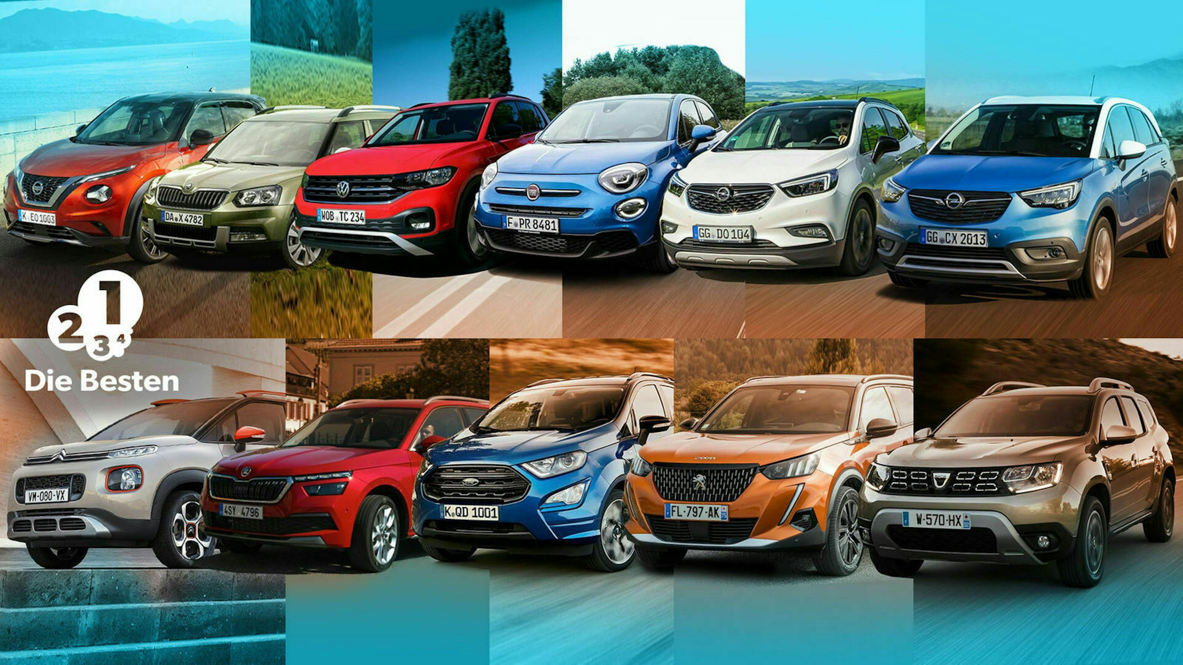 Diverse Mini-SUVs in einer Collage