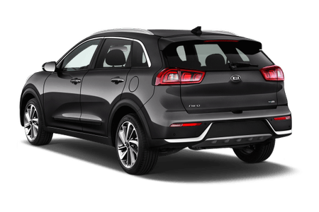 Schwarzer SUV von hinten, mit markanten Rücklichtern und silbernen Details, auf transparentem Hintergrund.