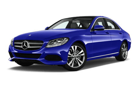 Blaue Mercedes-Limousine auf weißem Hintergrund, seitliche Perspektive. Moderne Karosserie und markantes Felgendesign.